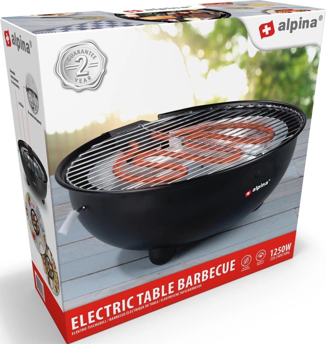 Alpina Elektrische BBQ - Tafel-Barbecue - Geen Rook - Binnen Barbecueën - 1250W - Ø 30 Cm - Zwart - Afbeelding 9