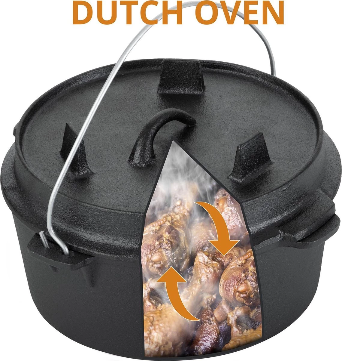 Dutch Mountains Gietijzeren Pannenset 7-delig - Dutch Oven – Braadpan - Grillpan - Hapjespan - Kookset In Houten Transportkist - Deksellifter - Brander - Afbeelding 5