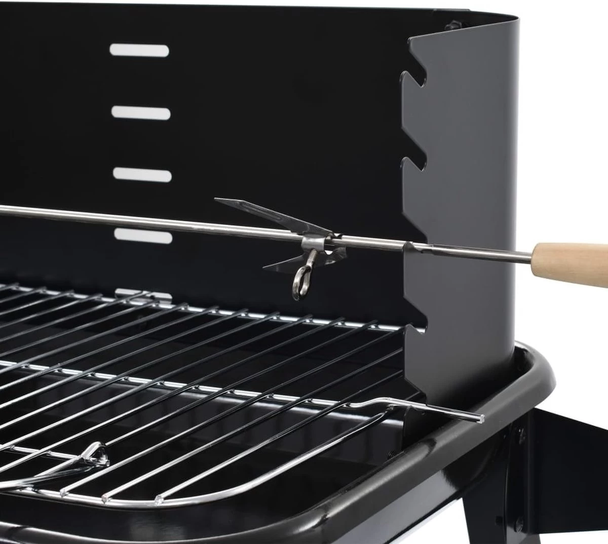 Verrijdbare Barbecue – Houtskool/Briketten - Verstelbare Grillplaat – Houten Tafel – Winscherm – Gewicht 5.9kg - Afbeelding 3