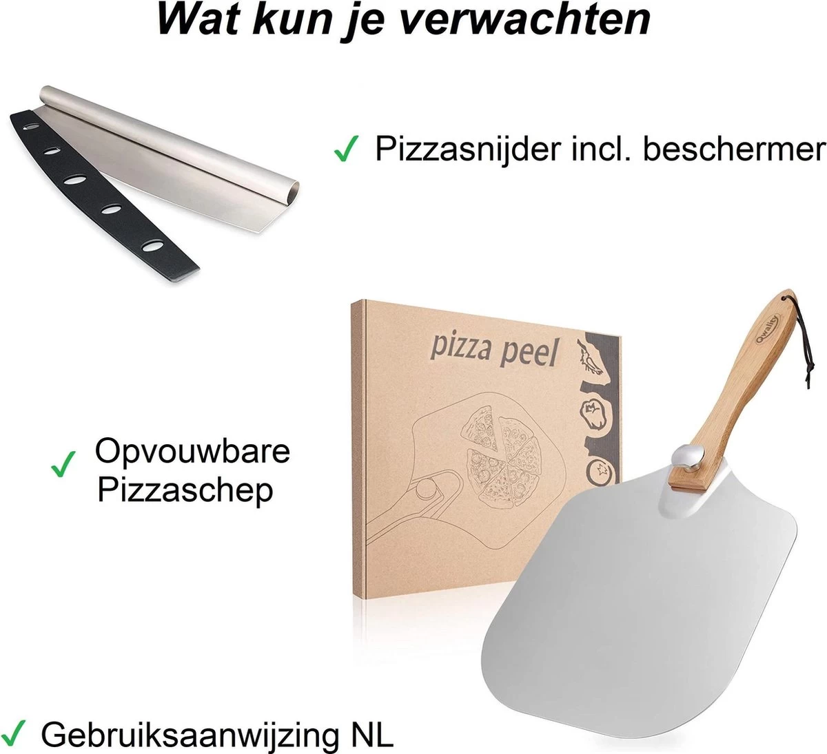Pizzaschep – Inclusief Pizzasnijder – Opvouwbaar – Pizzaspatel – Pizza Schep – Taartschep – 30cm - Qwality - Afbeelding 5