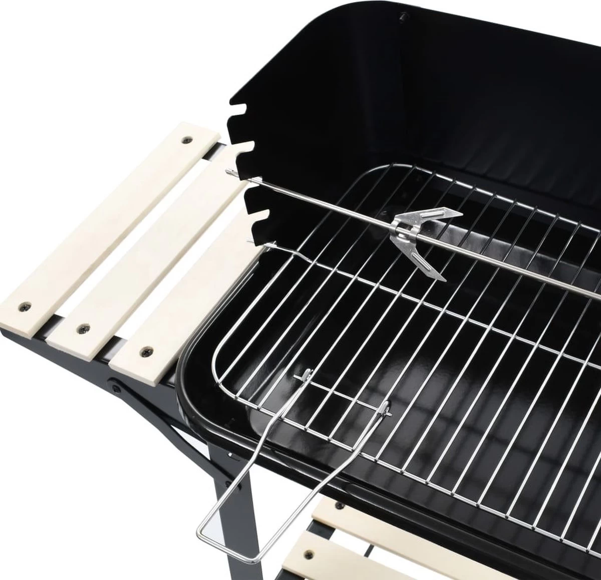 Verrijdbare Barbecue – Houtskool/Briketten - Verstelbare Grillplaat – Houten Tafel – Winscherm – Gewicht 5.9kg - Afbeelding 5