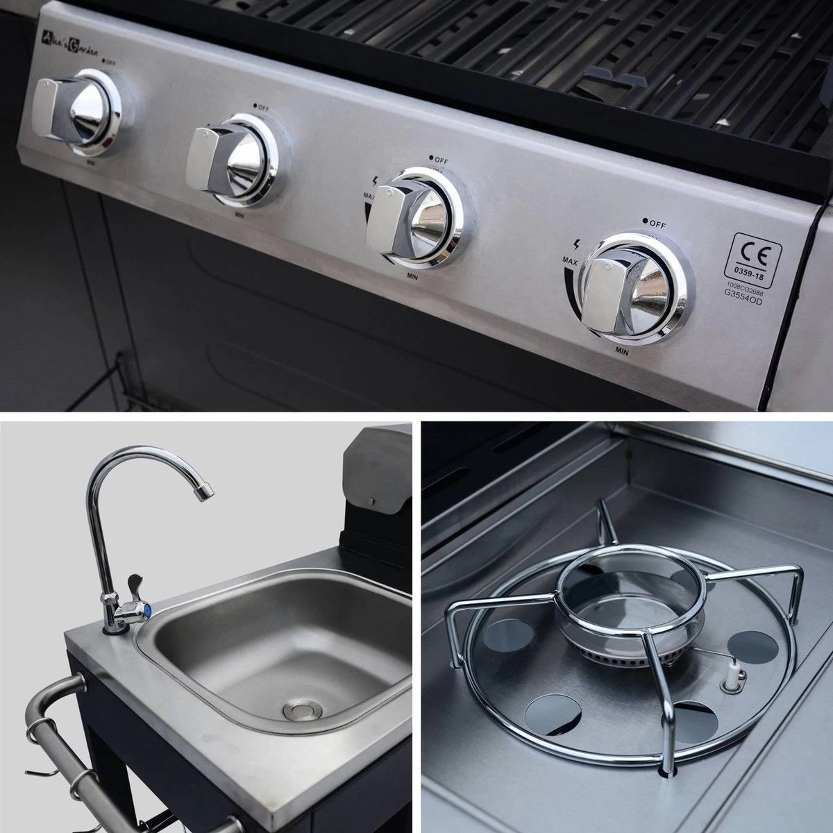 Alice's Garden Gas BBQ D'Artagnan - Zwart - 5 Branders - Buitenkeuken - Afbeelding 3