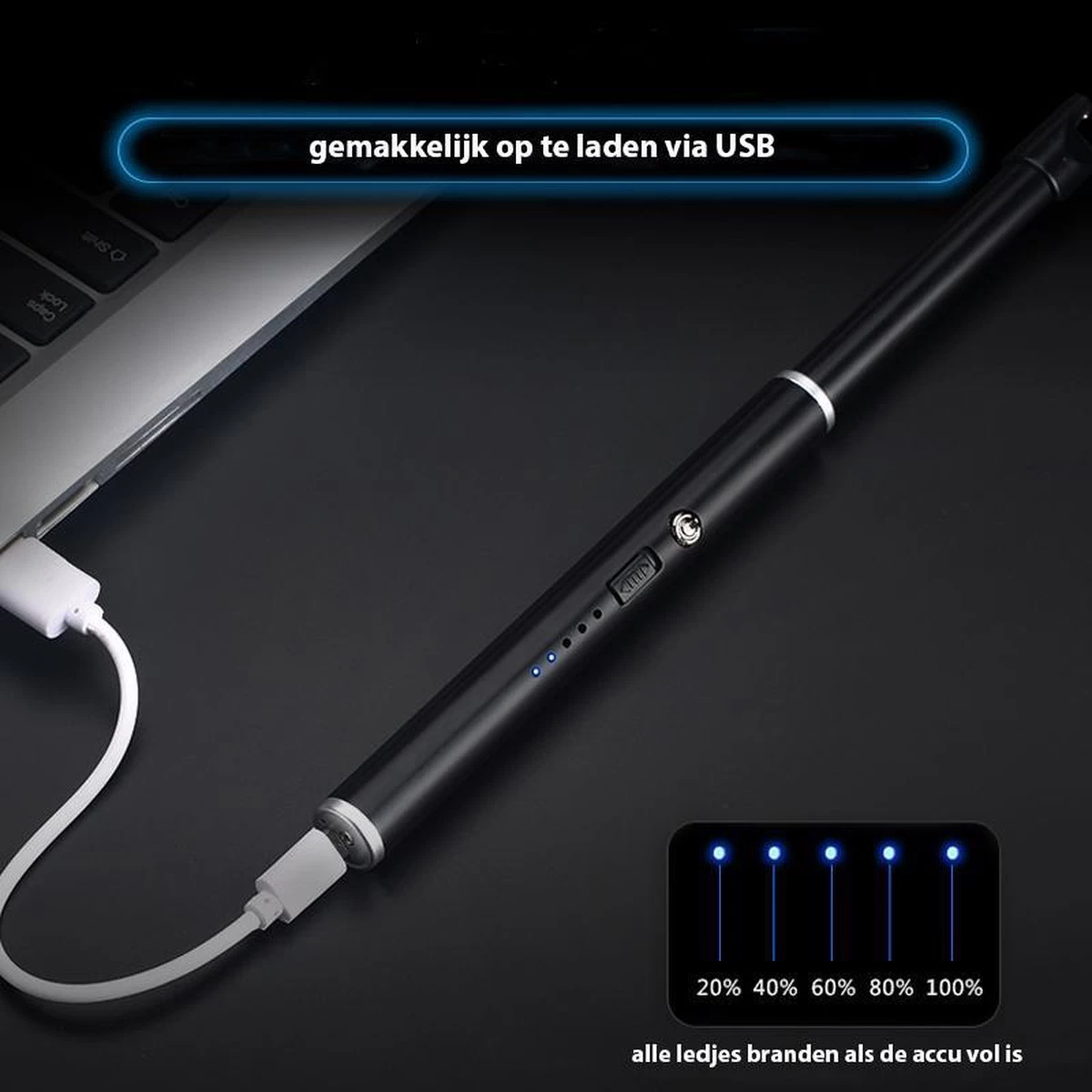 Oplaadbare Lange Dunne Elektrische Aansteker - Duurzame Plasma Aansteker - Inclusief Cadeauverpakking - BBQ – Kaarsen - Zwart - Afbeelding 4