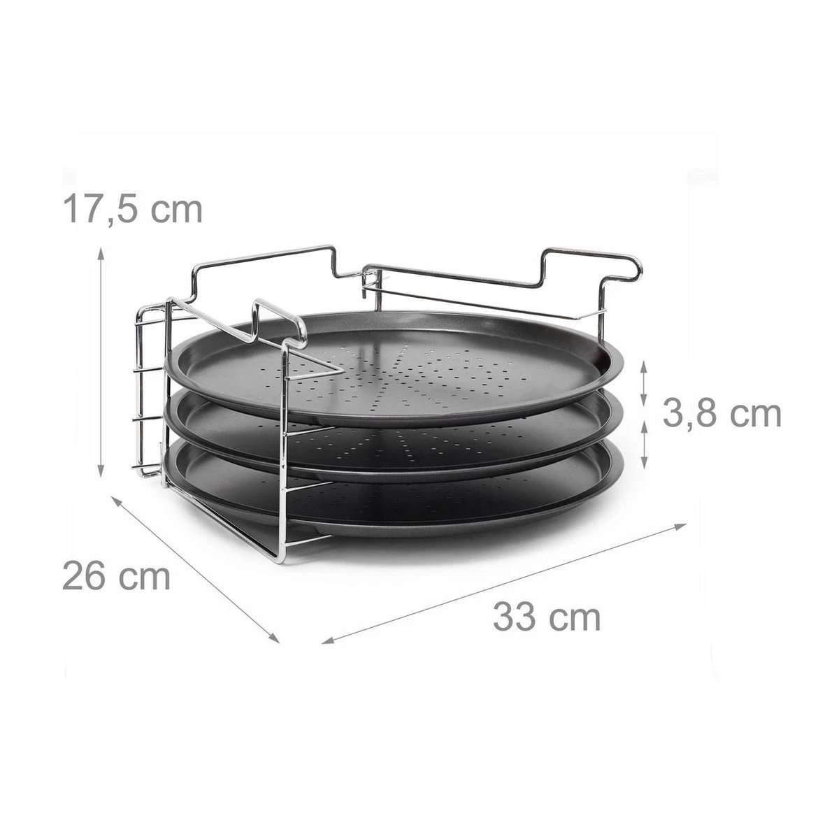 Relaxdays 3 Pizaplaten Met Pizzarek, Pizza Bakplaat Rond 33 Cm, Pizzaplaat 3stuk - Afbeelding 4
