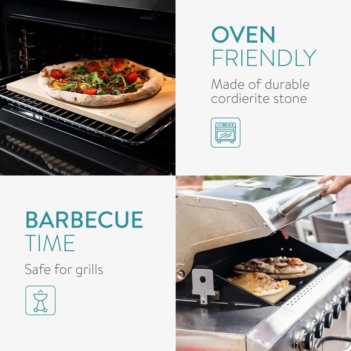 Navaris Pizzasteen XL Voor Oven En Barbecue - Rechthoekige Pizzaplaat 38 X 30 Cm - Inclusief Pizzaschep Met Extra Lang Handvat En Receptenboek - Afbeelding 5