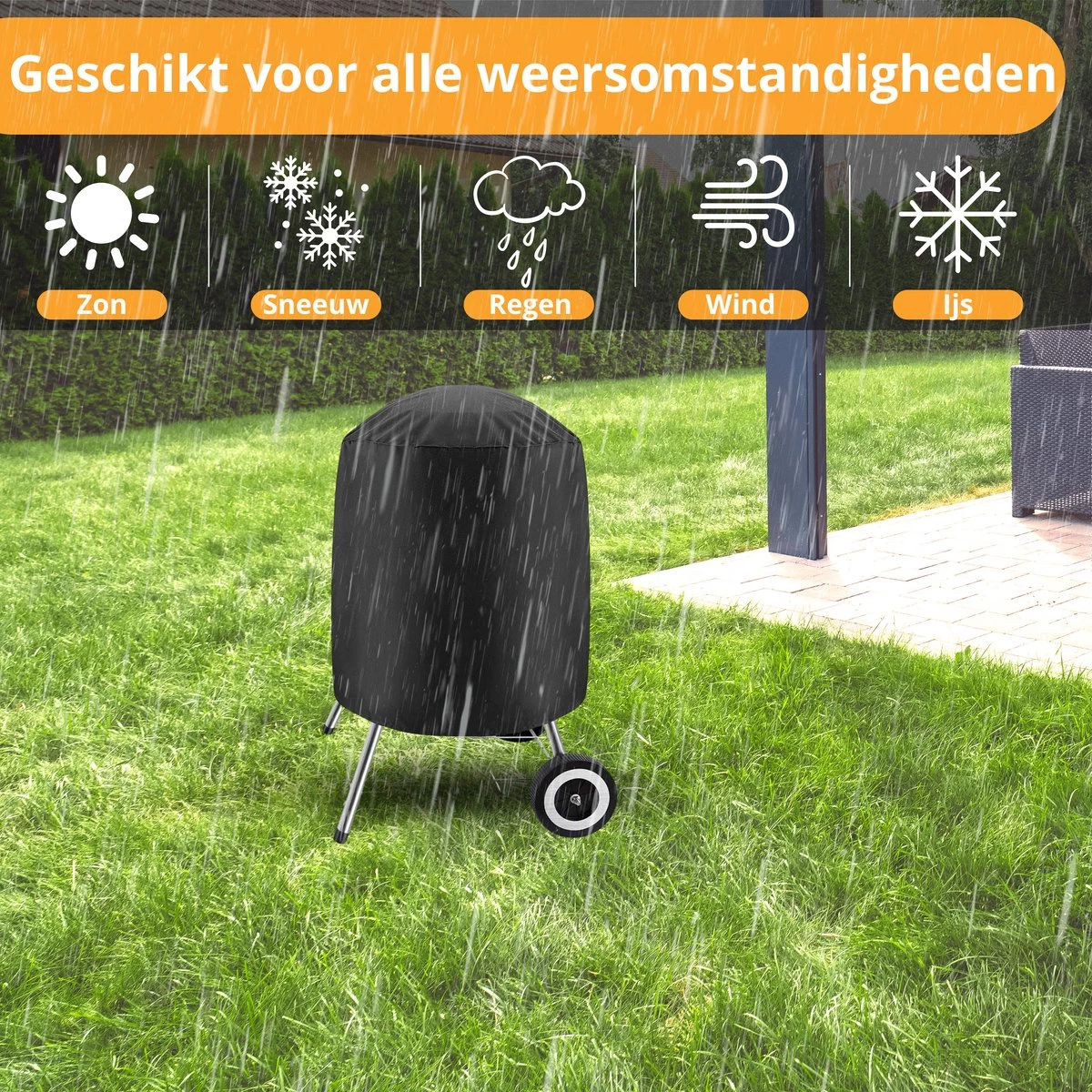 Ronde Waterdichte BBQ Hoes - Barbecue Accessoires - 57 Cm Diameter - 92 Cm Hoog - Afbeelding 2