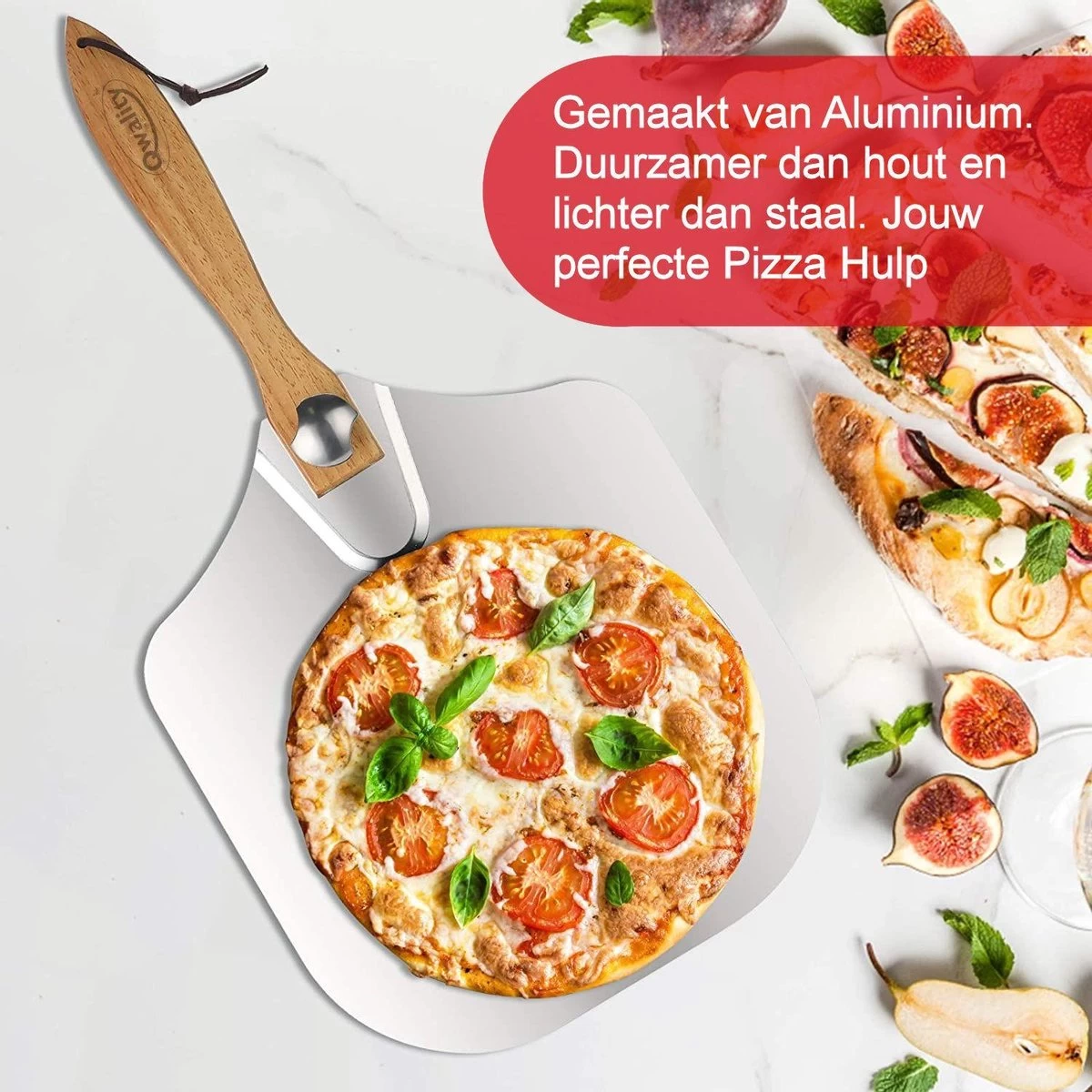 Pizzaschep – Inclusief Pizzasnijder – Opvouwbaar – Pizzaspatel – Pizza Schep – Taartschep – 30cm - Qwality - Afbeelding 4