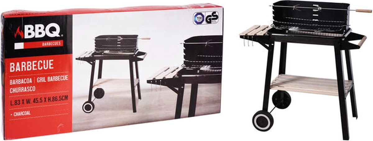 Verrijdbare Barbecue – Houtskool/Briketten - Verstelbare Grillplaat – Houten Tafel – Winscherm – Gewicht 5.9kg - Afbeelding 11