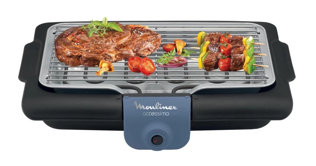Moulinex BG134812 Barbecue Tafelblad Electrisch 2100W Zwart, Blauw, Zilver Barbecue - Afbeelding 2