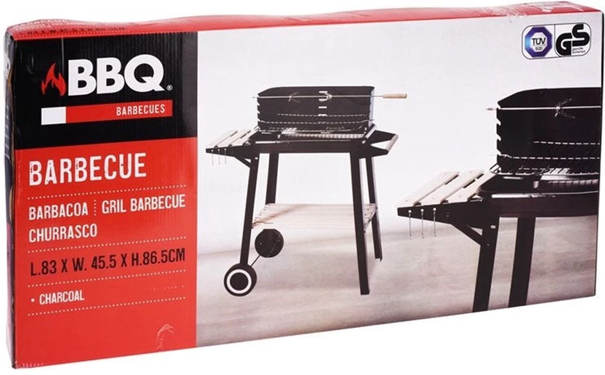 Verrijdbare Barbecue – Houtskool/Briketten - Verstelbare Grillplaat – Houten Tafel – Winscherm – Gewicht 5.9kg - Afbeelding 2
