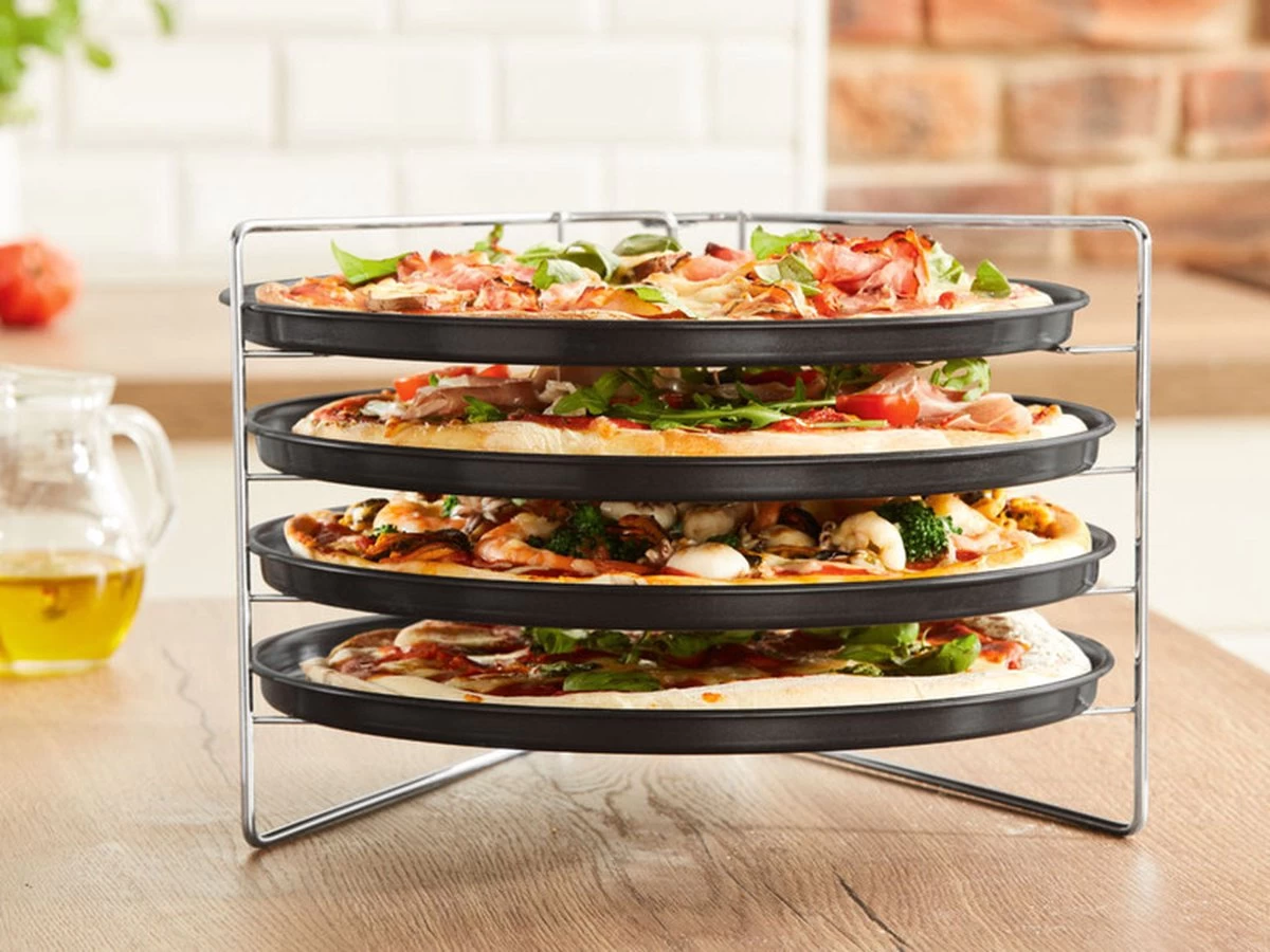 Pizza - Pizzarek - Pizza Oven - Zenker - Pizzabakset - 5 Delige Set Voor 4 Pizza's - Ø 28,5 Cm - Antiaanbaklaag Van ILAG® - Pizzaplaat - Pizza - Afbeelding 5