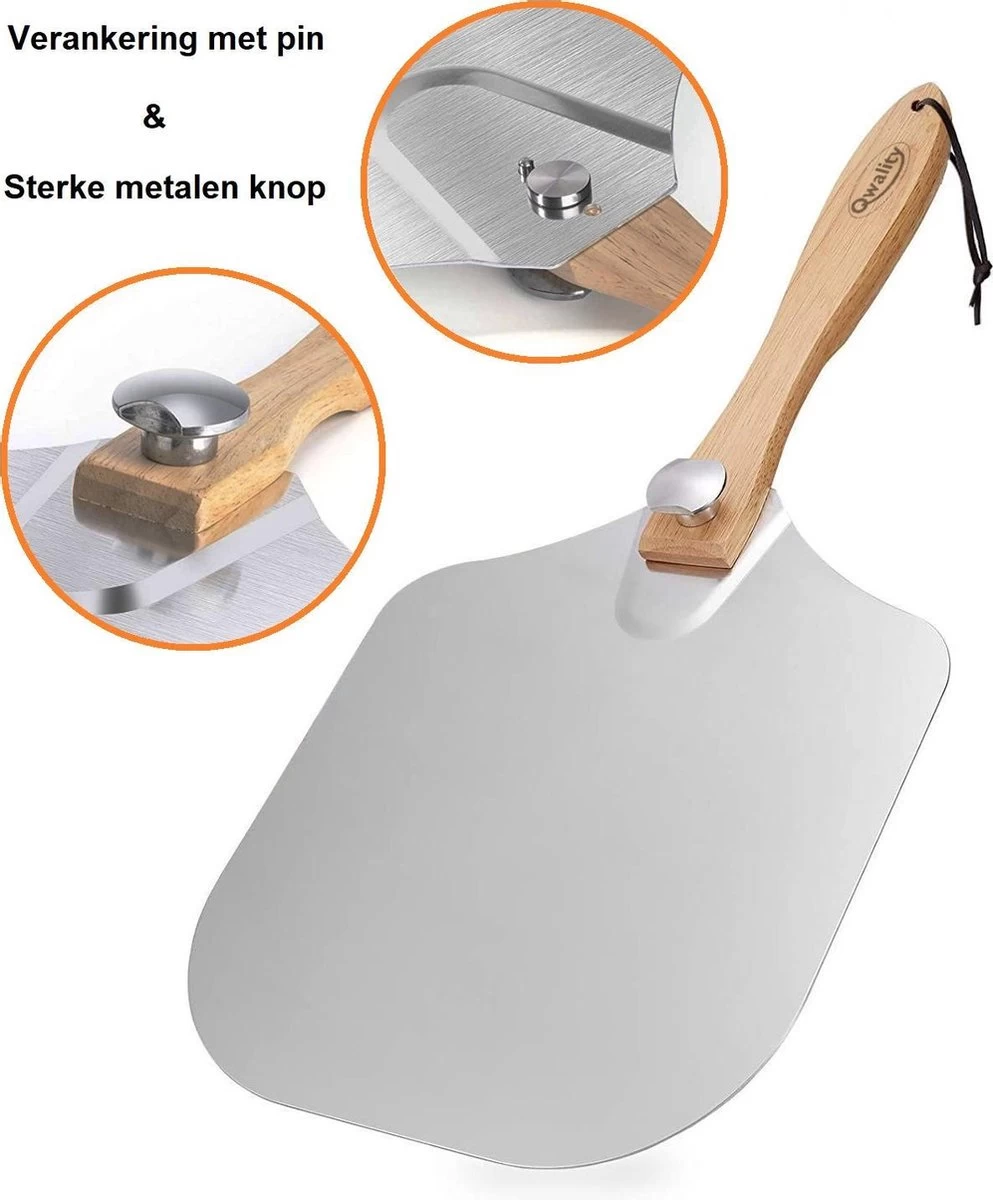 Pizzaschep – Inclusief Pizzasnijder – Opvouwbaar – Pizzaspatel – Pizza Schep – Taartschep – 30cm - Qwality - Afbeelding 2